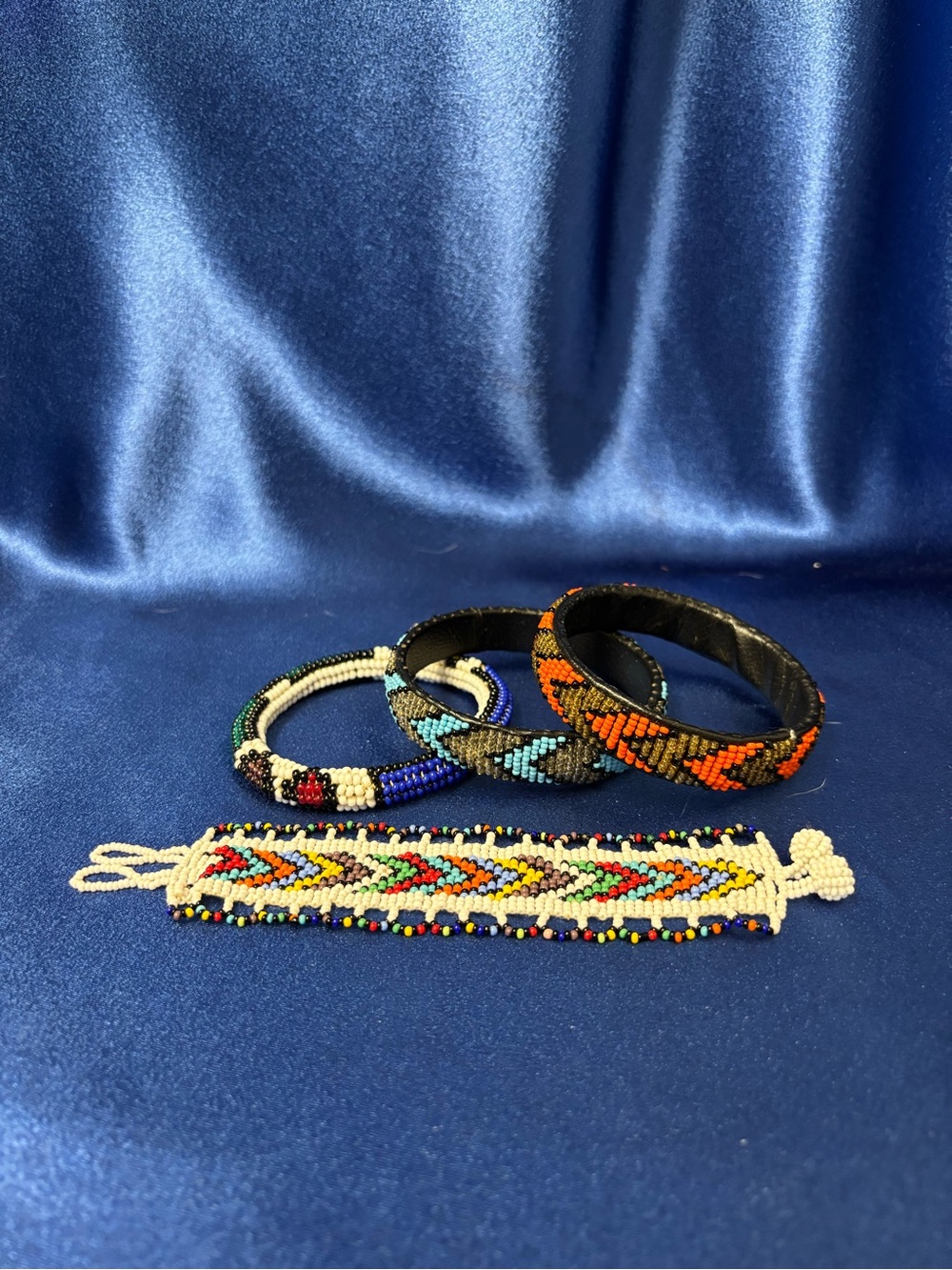 Source Unknown Multicolor Beaded Bracelet Set with Orange and Blue Accents
